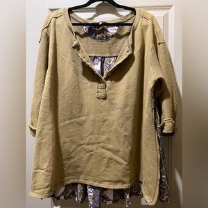 Free People mixed fabric terry and cotton tunic top